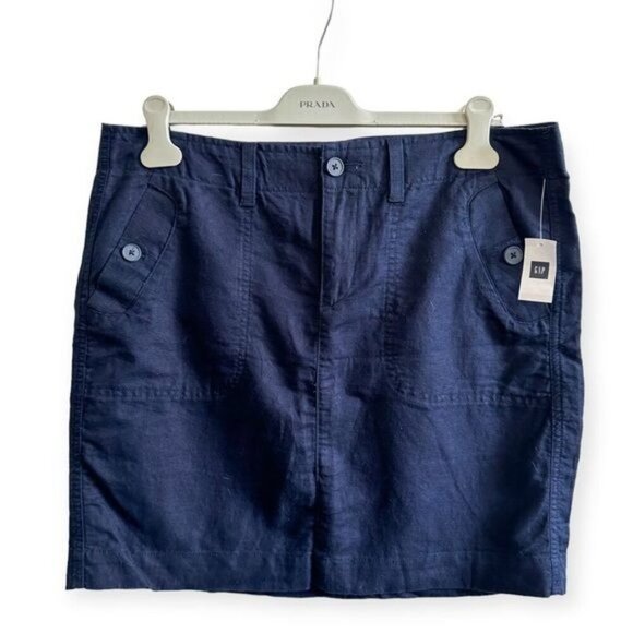 NWT GAP Utility  Mini Skirt, Blue, Size 12 Tall, Linen/Cotton blend - Picture 1 of 10